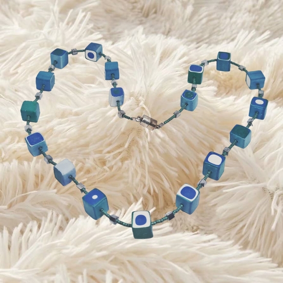 .🌲10/$20.  Blue Squares Necklace - Picture 1 of 5